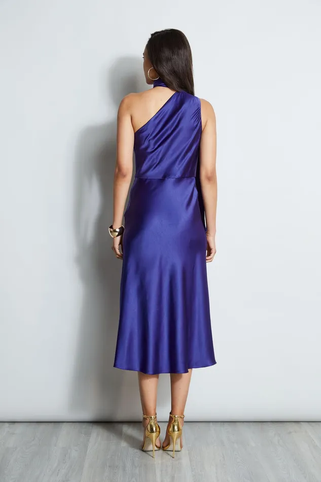 Sleeveless Dresses Women Elie Tahari One Shoulder Satin Scarf Dress PLUM
