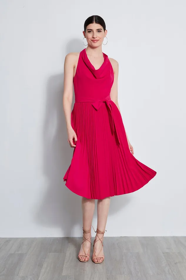 Sleeveless Dresses Women Elie Tahari Pleated Cowl Midi Dress CYCLAMEN
