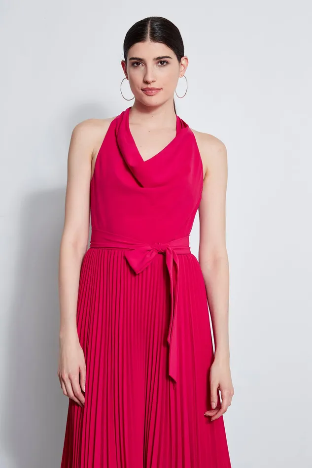 Sleeveless Dresses Women Elie Tahari Pleated Cowl Midi Dress CYCLAMEN