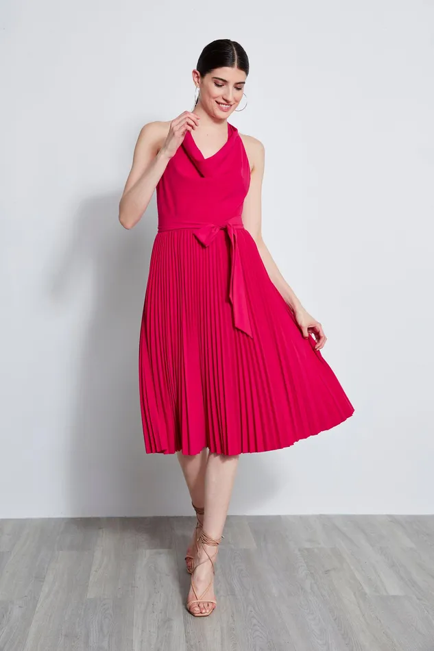 Sleeveless Dresses Women Elie Tahari Pleated Cowl Midi Dress CYCLAMEN