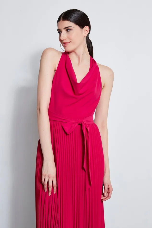 Sleeveless Dresses Women Elie Tahari Pleated Cowl Midi Dress CYCLAMEN