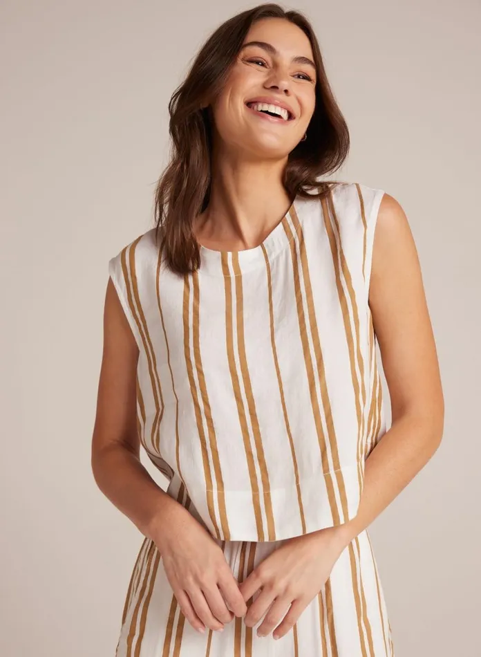 Sleeveless Women Bella Dahl Boxy Button Back Top 8211 Redwood Stripe