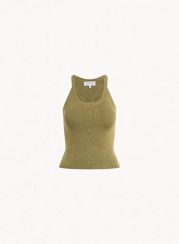 Sleeveless Women Bella Dahl Rounded Neck Linen Jersey Tank 8211 Dried Herb