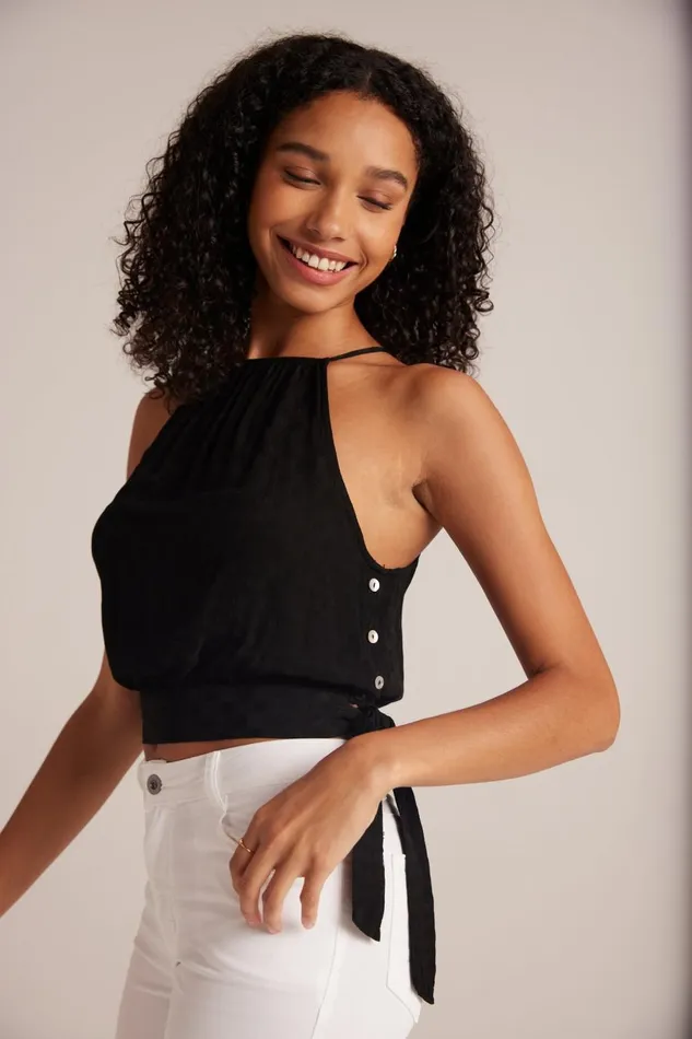 Sleeveless Women Bella Dahl Side Tie Button Halter 8211 Black Sleeveless Women Bella Dahl Side Tie Button Halter 8211 Black