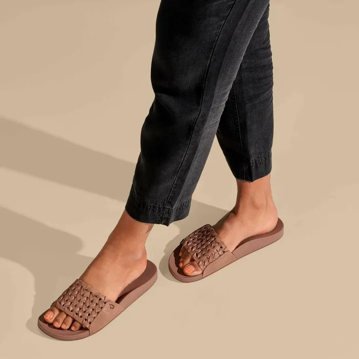 Slides Women Olukai Kmola Leather Slide Sandals 8211 Tan