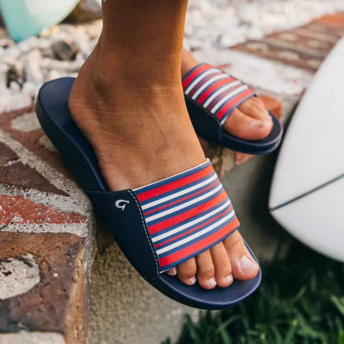 Slides Women Olukai Kpuni Slide Sandals 8211 Trench Blue Stripe 8211 Color