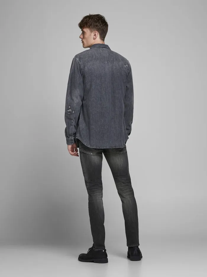 Slim Jeans JACK and JONES Mens GLENN FOX AGI 304 50SPS SLIM FIT JEANS Grey Black Denim