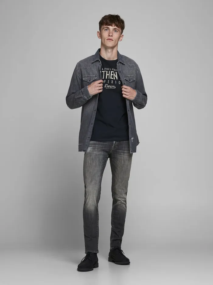 Slim Jeans JACK and JONES Mens GLENN FOX AGI 304 50SPS SLIM FIT JEANS Grey Black Denim