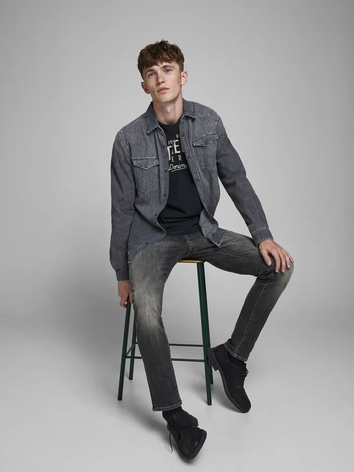 Slim Jeans JACK and JONES Mens GLENN FOX AGI 304 50SPS SLIM FIT JEANS Grey Black Denim