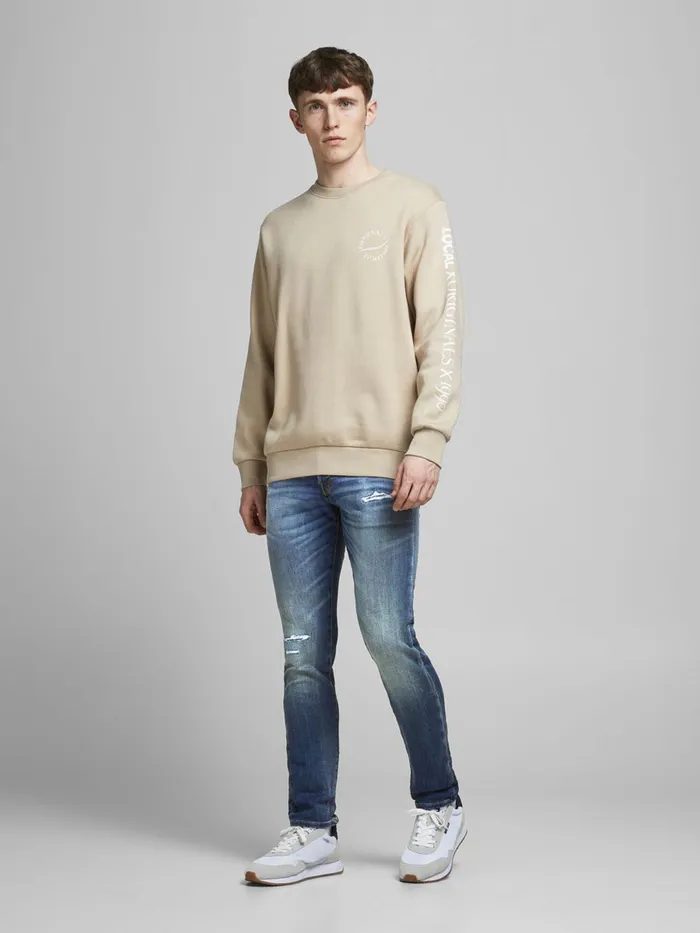 Slim Jeans JACK and JONES Mens GLENN ICON GE 176 INDIGO KNIT SLIM FIT JEANS Blue Blue Denim