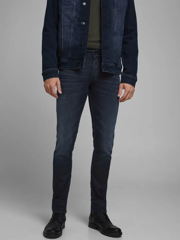 Slim Jeans JACK and JONES Mens GLENN LEON GE 071 INDIGO KNIT SLIM FIT JEANS Blue Blue Denim
