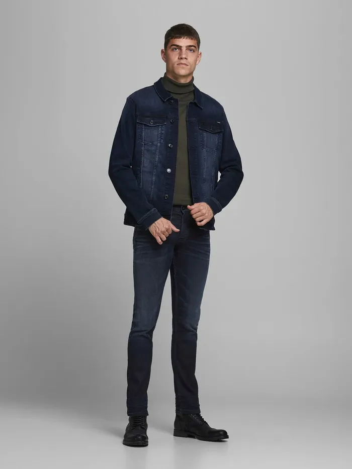 Slim Jeans JACK and JONES Mens GLENN LEON GE 071 INDIGO KNIT SLIM FIT JEANS Blue Blue Denim