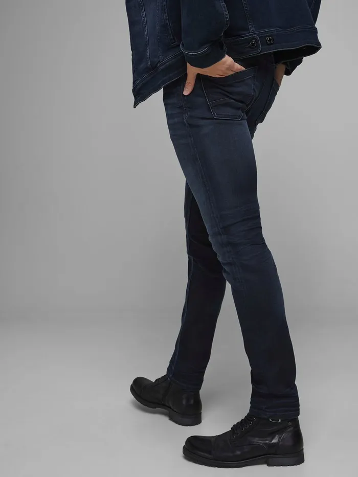 Slim Jeans JACK and JONES Mens GLENN LEON GE 071 INDIGO KNIT SLIM FIT JEANS Blue Blue Denim
