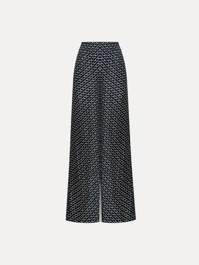 Small Oscar ChainLink Pant Ivory Navy Women Oscar De La Renta Pants and Skirts Small Oscar ChainLink Pant Ivory Navy Women Oscar De La Renta Pants and Skirts