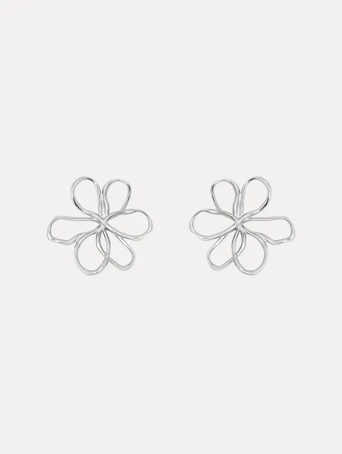 Small Threaded Flower Earrings Silver Women Oscar De La Renta Earrings