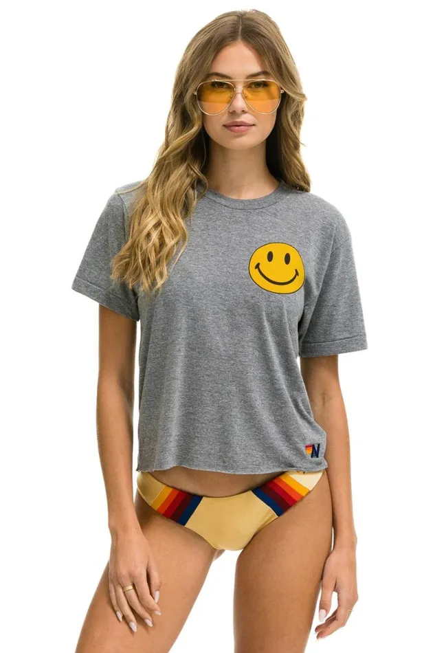 Smiley 2 Boyfriend Tee 8211 Heather Women Aviator Nation Tees