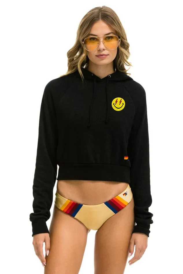 Smiley Bolt Eyes Cropped Hoodie 8211 Black Women Aviator Nation Hoodies