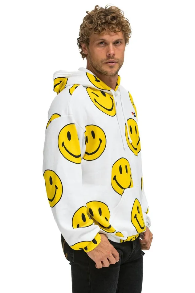 Smiley Repeat Relaxed Pullover Hoodie 8211 White WomenMen Aviator Nation Hoodies