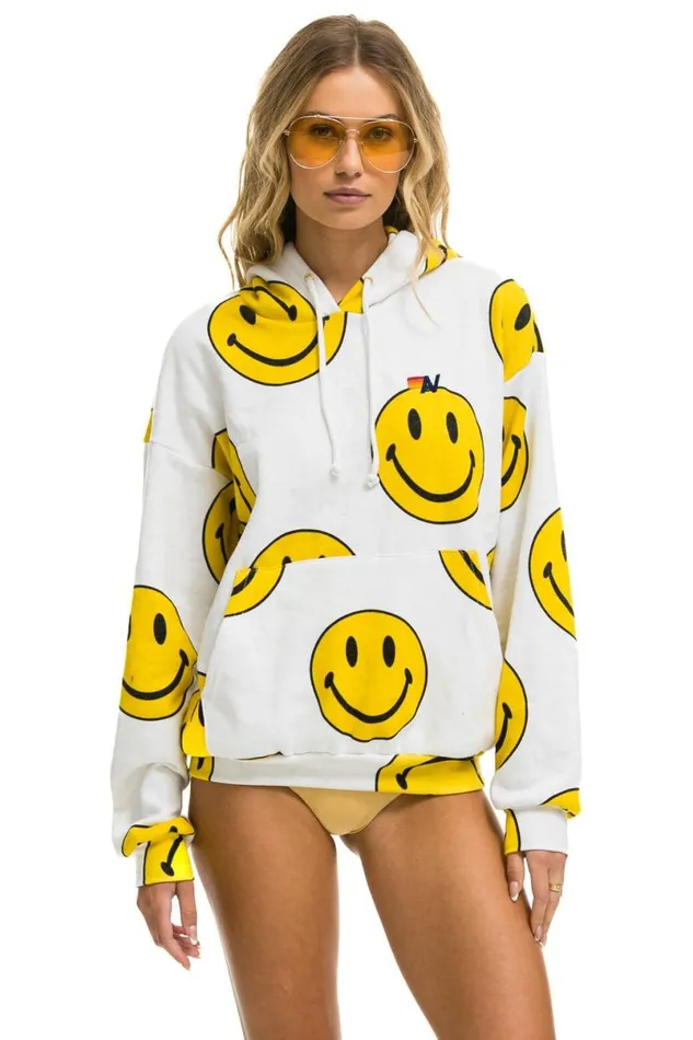 Smiley Repeat Relaxed Pullover Hoodie 8211 White WomenMen Aviator Nation Hoodies