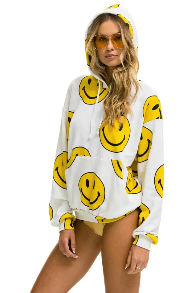 Smiley Repeat Relaxed Pullover Hoodie 8211 White WomenMen Aviator Nation Hoodies