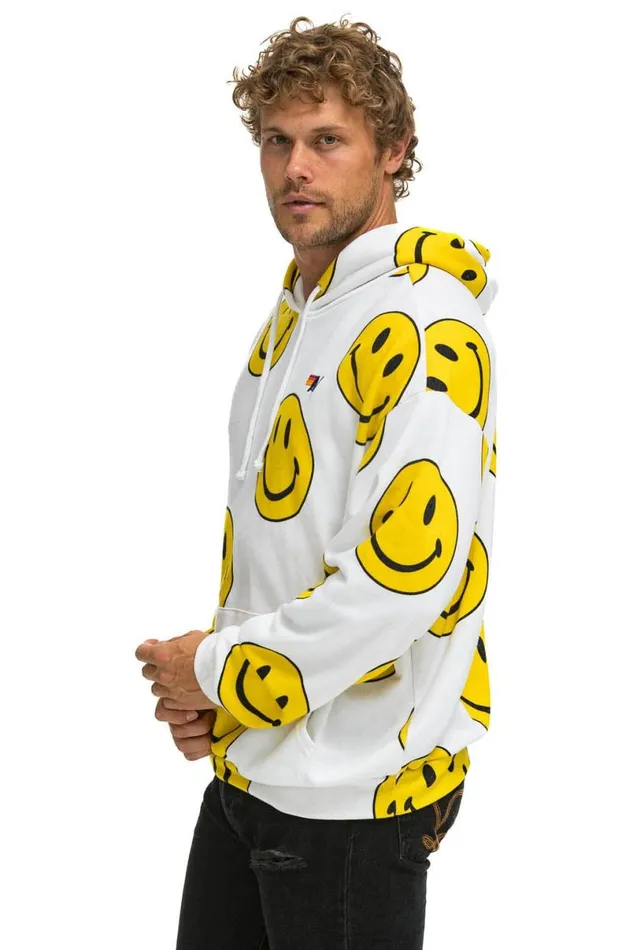 Smiley Repeat Relaxed Pullover Hoodie 8211 White WomenMen Aviator Nation Hoodies