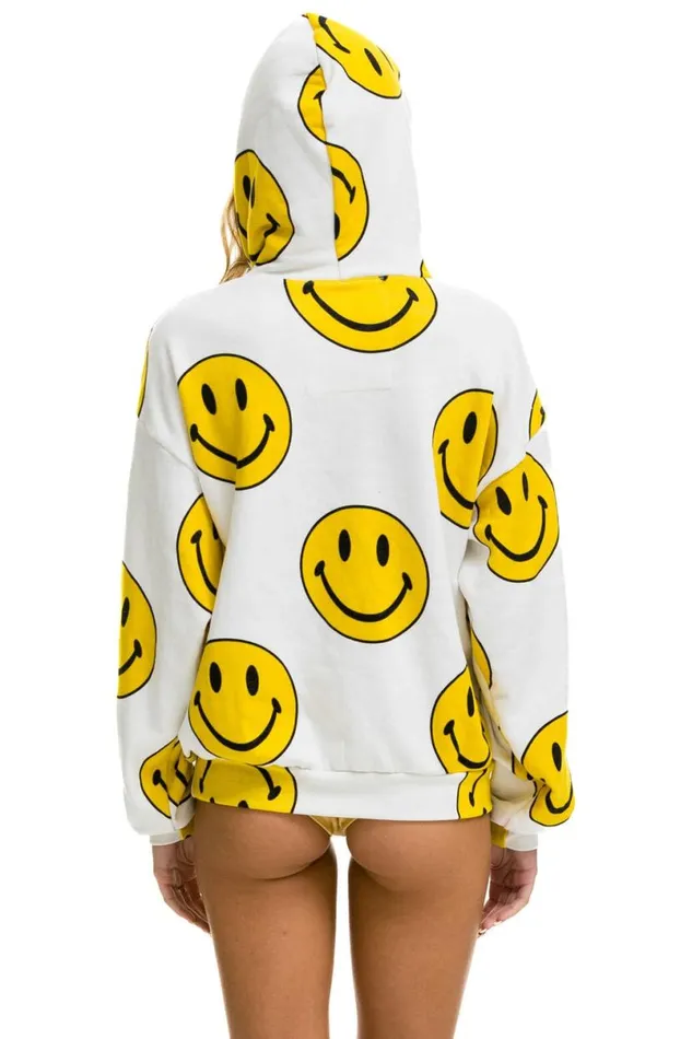 Smiley Repeat Relaxed Pullover Hoodie 8211 White WomenMen Aviator Nation Hoodies