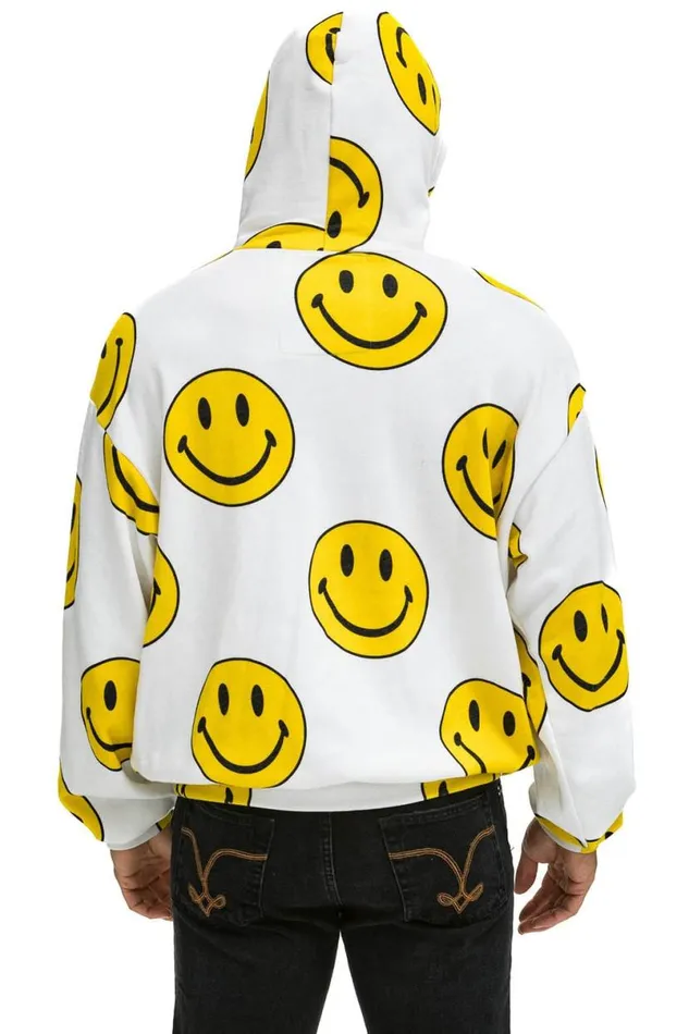 Smiley Repeat Relaxed Pullover Hoodie 8211 White WomenMen Aviator Nation Hoodies