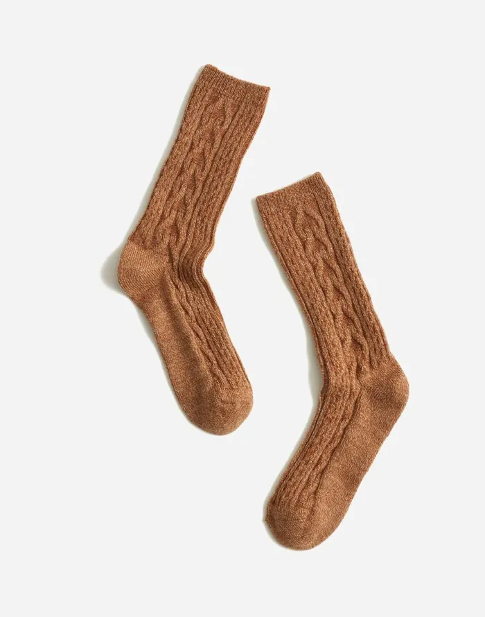 Socks Women Madewell CableKnit Trouser Socks Dark Camel
