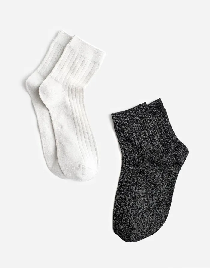 Socks Women Madewell TwoPack Shimmer Ankle Socks True Black