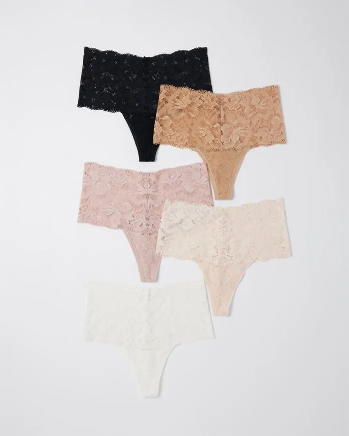 Soma Embraceable Signature AllOver Lace Retro Thong 5Pack Basic Multi Pack Women Panties