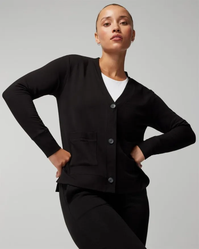 Soma Ultra Soft Fleece Relaxed Cardigan Black Women Sweaters and Jackets
