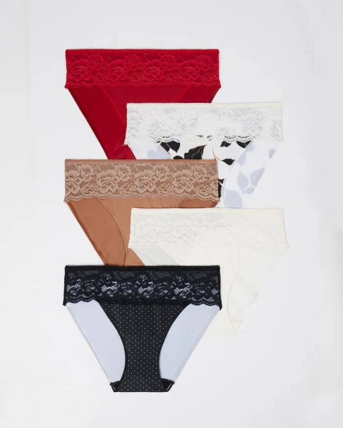 Soma Vanishing Edge Microfiber Hipster With Lace 5 Pack Blended Animal Multipack Women Panties