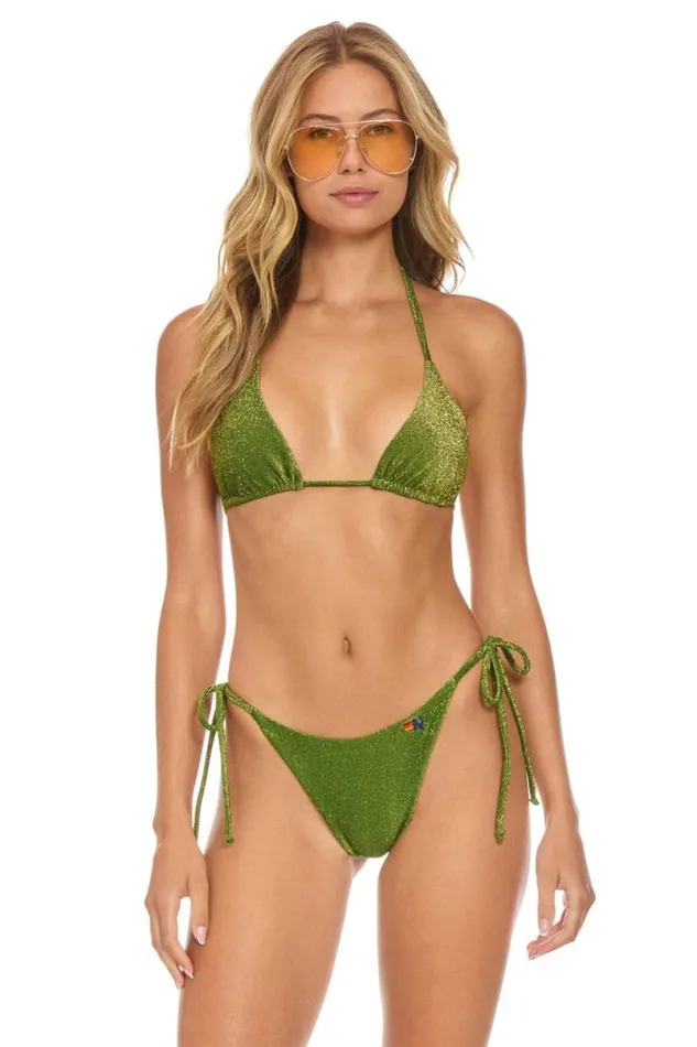 Sparkle Turks Triangle Bikini Top 8211 Army Women Aviator Nation Swim Tops
