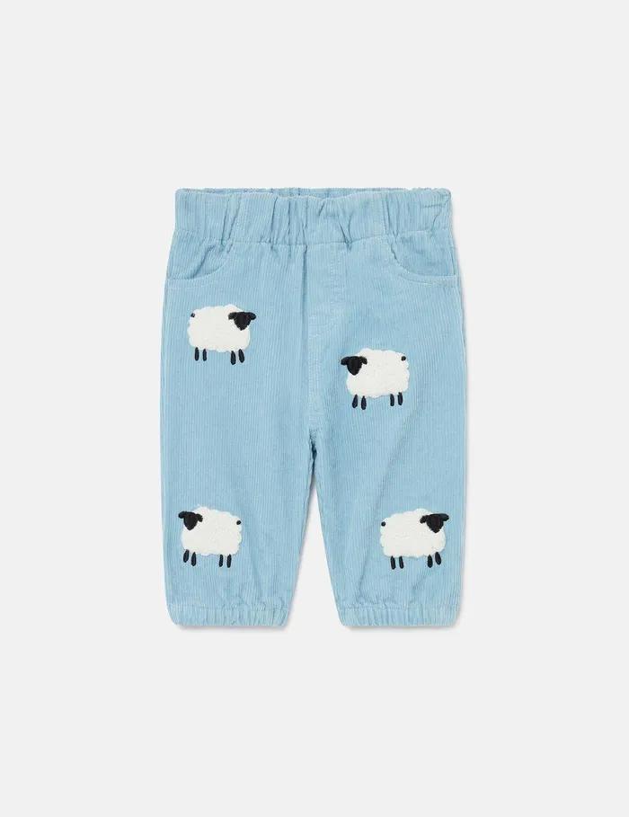 Stella McCartney Baby Boys Kids Sheep Pattern Denim Pants Blue And White
