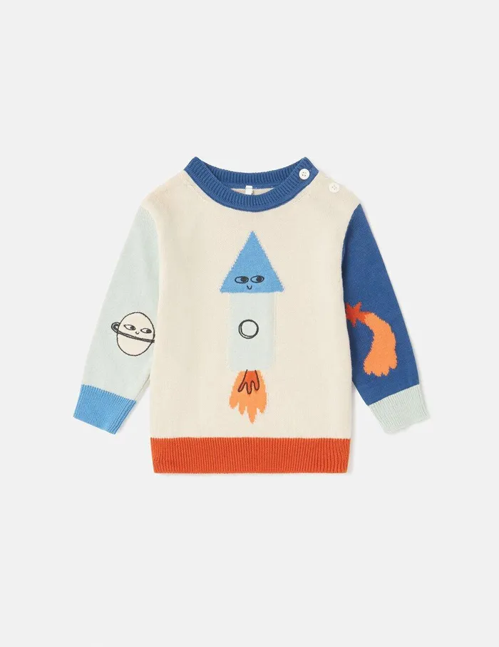 Stella McCartney Baby Boys Kids Space Knitted Graphic Sweater Multicolor