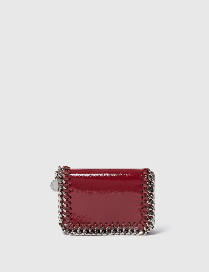 Stella McCartney Card Cases Women Falabella Patent Zipper Cardholder Burgundy