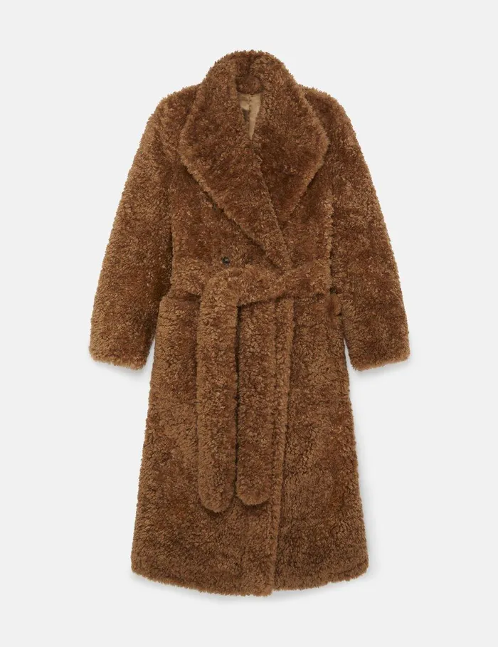 Stella McCartney Coats And Jackets Women Belted Plush Teddy Coat Ginger Brown
