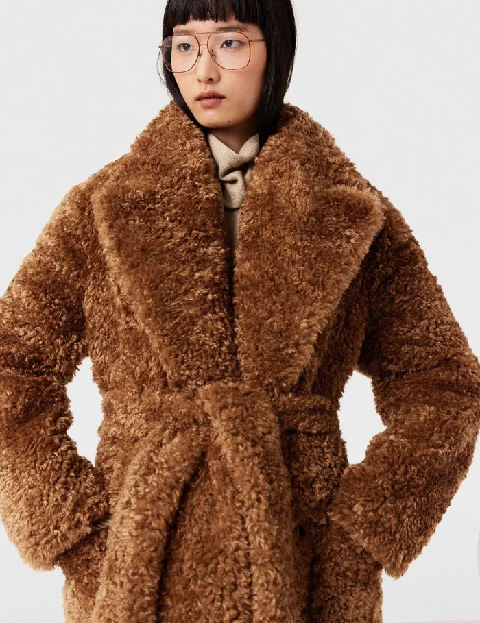 Stella McCartney Coats And Jackets Women Belted Plush Teddy Coat Ginger Brown Stella McCartney Coats And Jackets Women Belted Plush Teddy Coat Ginger Brown