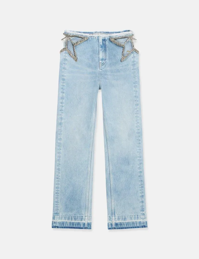 Stella McCartney Denim Women Diamant Star Wide Leg Jeans Blue