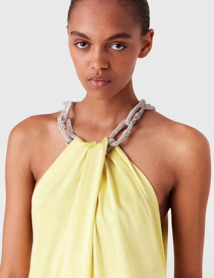 Stella McCartney Dresses Women Crystal Chain Halterneck Dress Chamomile Stella McCartney Dresses Women Crystal Chain Halterneck Dress Chamomile