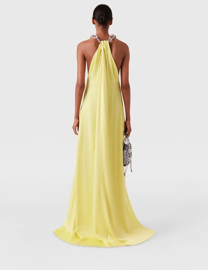 Stella McCartney Dresses Women Crystal Chain Halterneck Dress Chamomile Stella McCartney Dresses Women Crystal Chain Halterneck Dress Chamomile