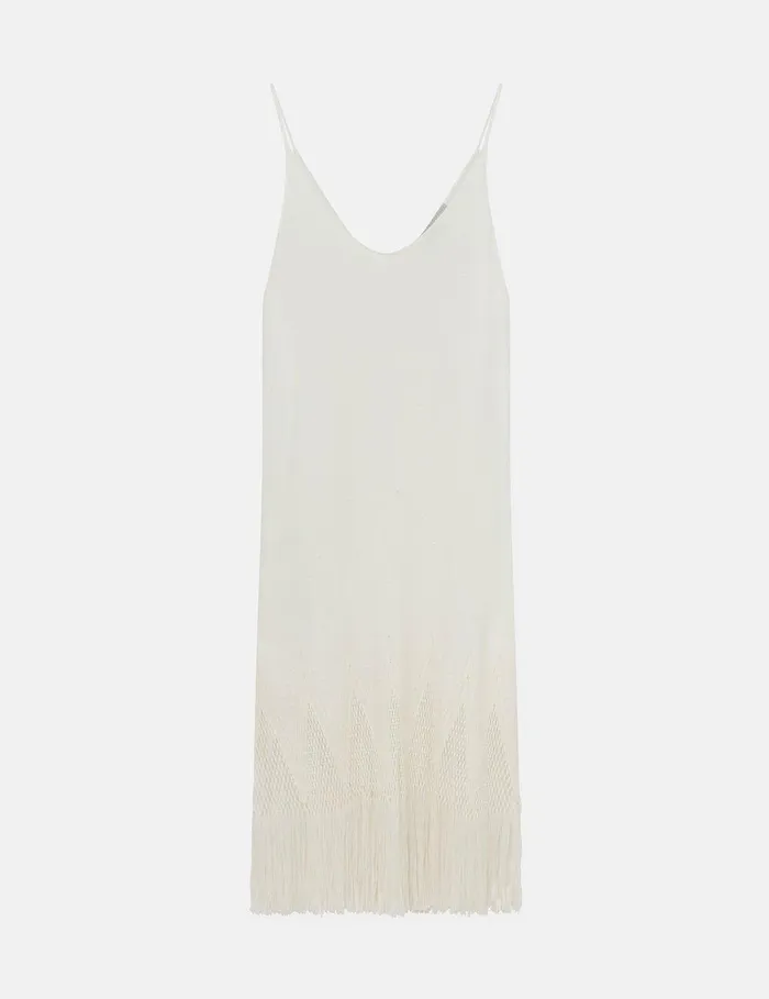 Stella McCartney Dresses Women OpenKnit Fringe Midi Dress Cream