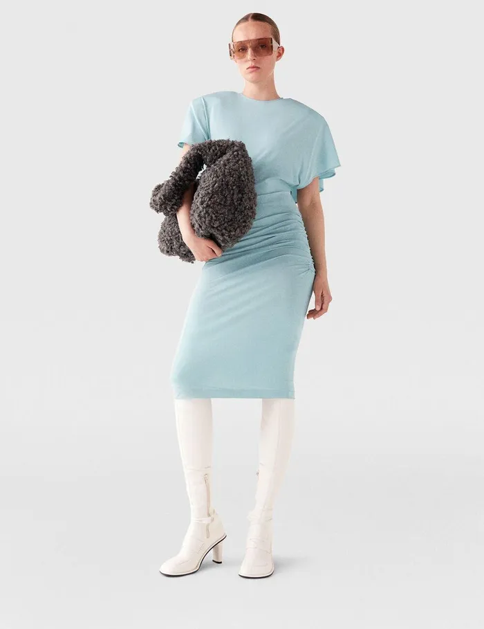 Stella McCartney Dresses Women Strong Shoulder ShortSleeve Midi Dress Light Blue
