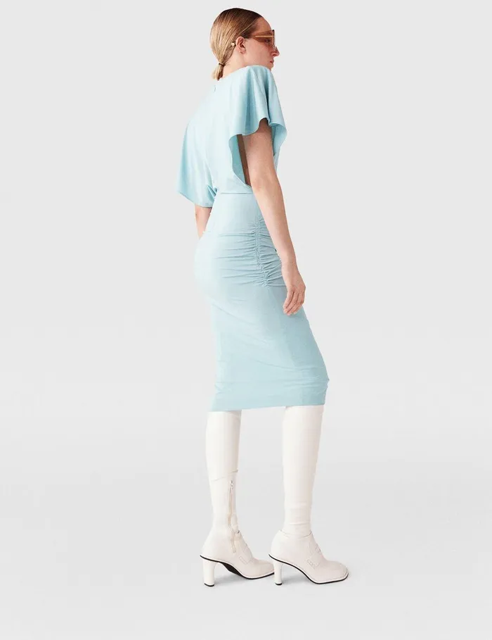 Stella McCartney Dresses Women Strong Shoulder ShortSleeve Midi Dress Light Blue