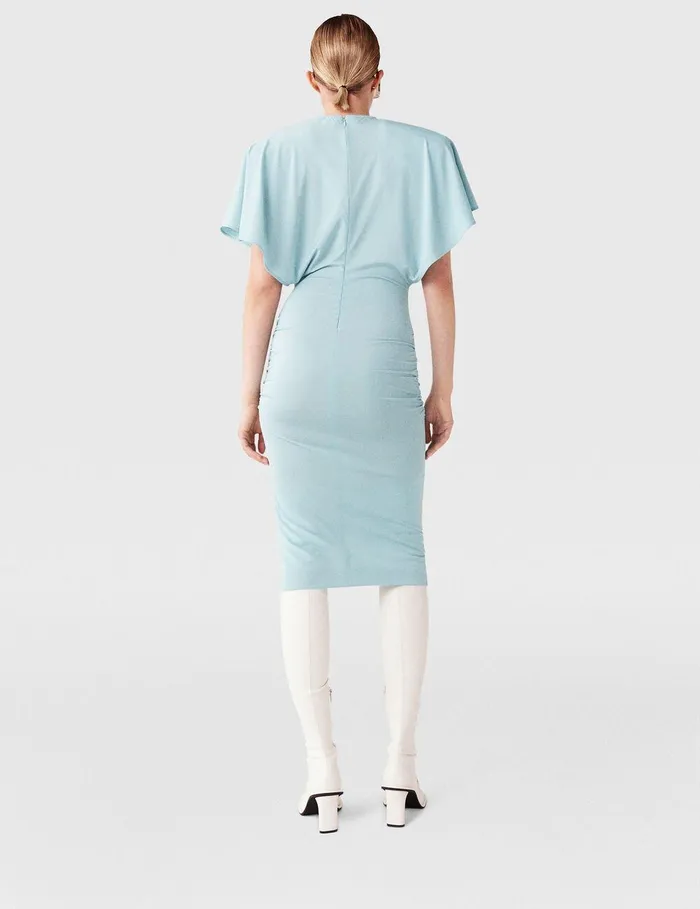 Stella McCartney Dresses Women Strong Shoulder ShortSleeve Midi Dress Light Blue