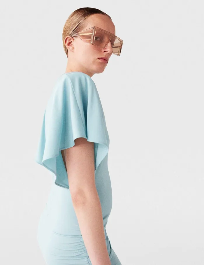 Stella McCartney Dresses Women Strong Shoulder ShortSleeve Midi Dress Light Blue