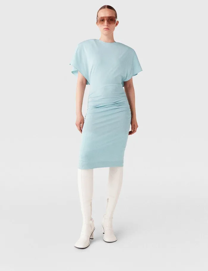 Stella McCartney Dresses Women Strong Shoulder ShortSleeve Midi Dress Light Blue