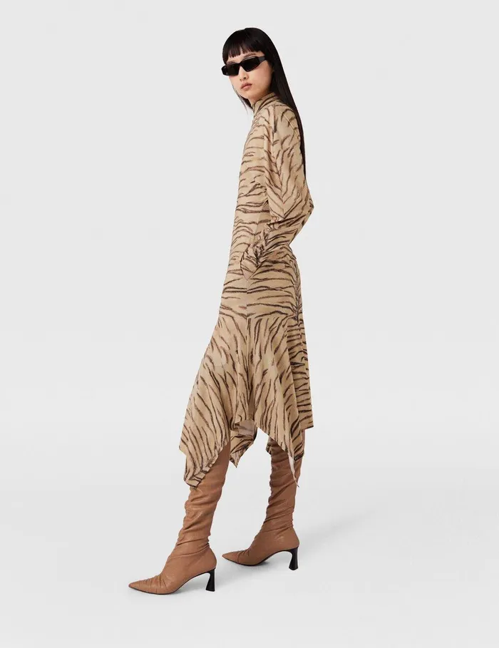 Stella McCartney Dresses Women Tiger Print Puff Sleeve Midi Dress Natural Tiger Print