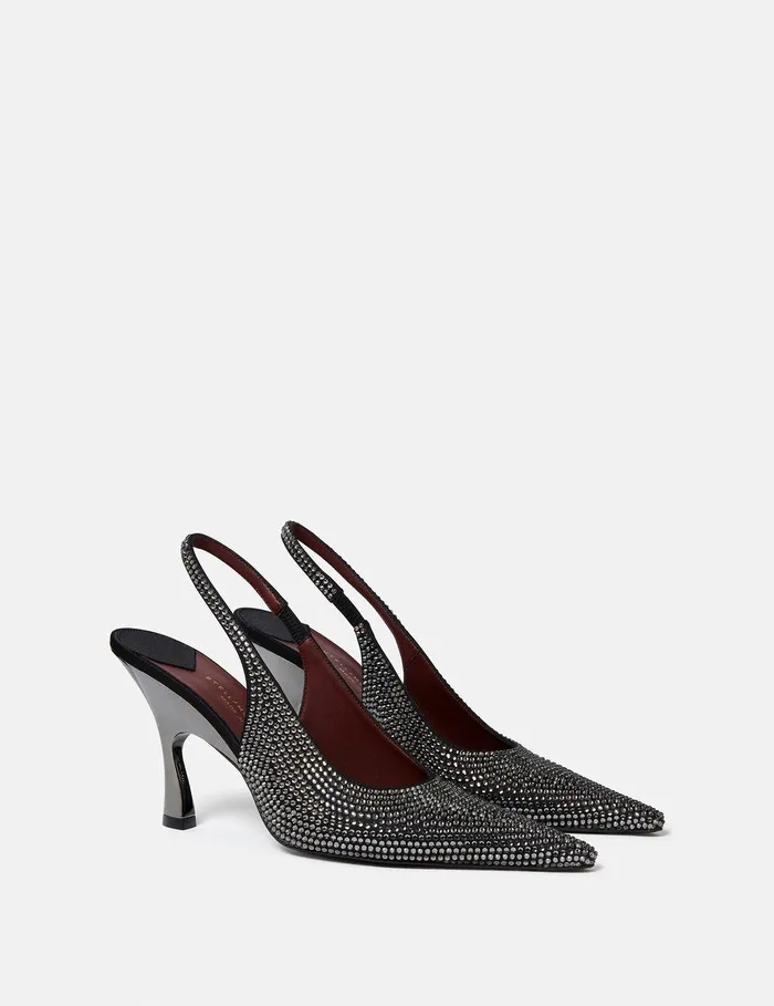 Stella McCartney Heels Women Elsa CrystalEmbellished Slingbacks Pitch Black Stella McCartney Heels Women Elsa CrystalEmbellished Slingbacks Pitch Black
