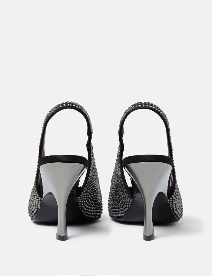 Stella McCartney Heels Women Elsa CrystalEmbellished Slingbacks Pitch Black Stella McCartney Heels Women Elsa CrystalEmbellished Slingbacks Pitch Black